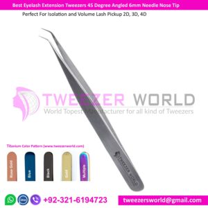 Best Eyelash Extension Tweezer 45 Degree Angled 6mm Needle Nose Tip