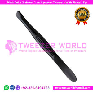 Black Color Stainless Steel Eyebrow Tweezers With Slanted Tip