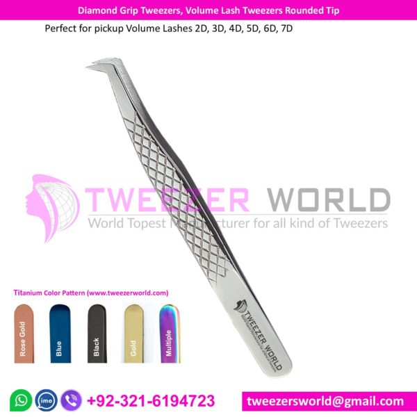 Diamond Grip Tweezers, Volume Lash Tweezers Rounded Tip