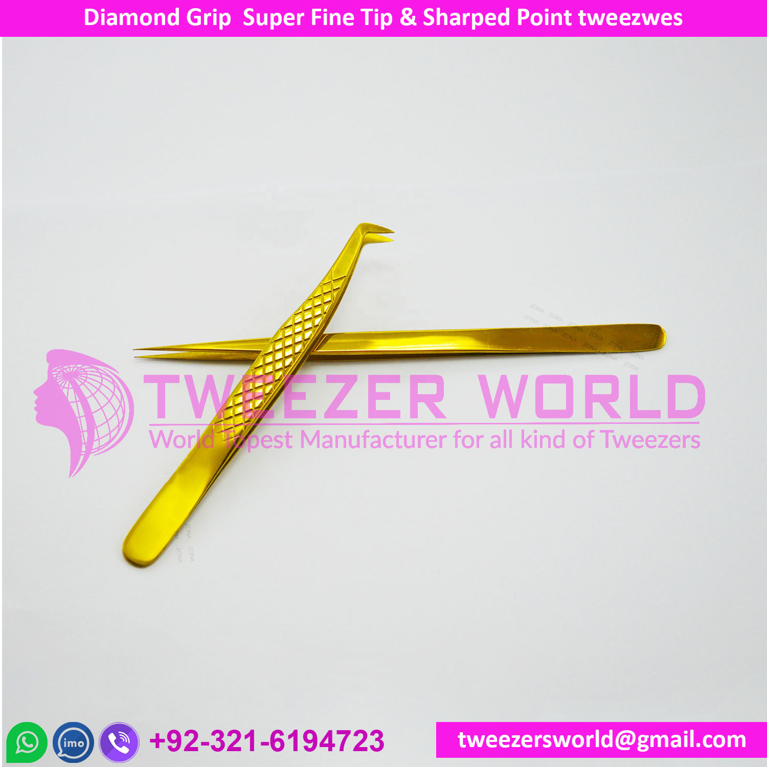 2pcs Diamond Grip Super Fine Tip & Sharped Point eyelash tweezers set