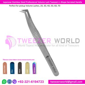 Professional Volume Lash Tweezers L-Shape Serrated Handle Tweezers