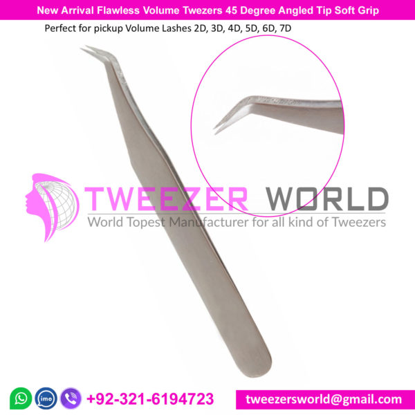 New Arrival Flawless Volume Lash Tweezers 45 Degree Angled Tip Soft Grip