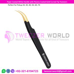 Paper Coated Black Handle with Plasma Coated Gold Curved Tip Tweezer