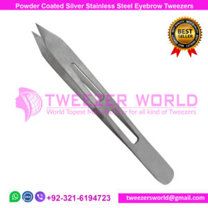 Powder Coated Silver Stainless Steel Eyebrow Tweezers
