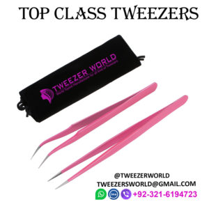 2pcs Pink Straight Curved Tip Tweezers Sets for Eyelash Extensions