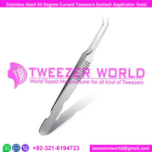 Stainless Steel 45 Degree Curved Tweezers Eyelash Applicator Tools
