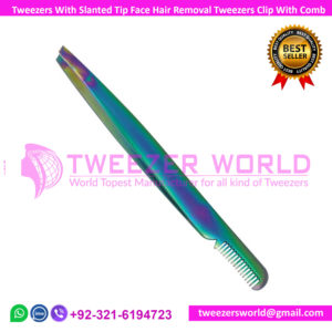 Rainbow Tweezers With Slanted Tip Face Hair Removal Tweezers Clip With Comb