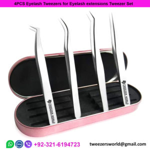 4pcs Eyelash Extension Tweezers- 2pcs Straight and 2pcs Curved Tip