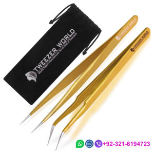 2pcs Straight Curved Tip Tweezers Sets Eyelash Extensions With Pouch