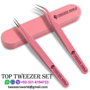 A type Straight Fine Point A2Z SET OF 2 Stainless Steel Pink Black Zebra 3D Eyelash Extension Tweezers Semi Angled