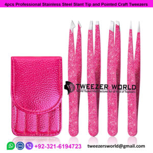 4-piece,Professional Stainless Steel Slant Tip and Pointed Craft Tweezers