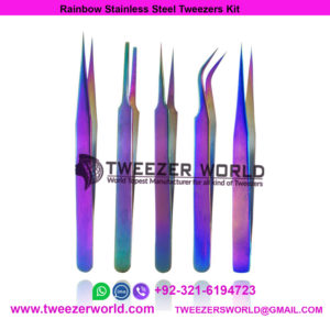 Rainbow Stainless Steel Tweezers Kit Anti-Static Precision Tweezers Set