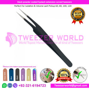 black powder coated Eyelash extension tweezers pointed tip