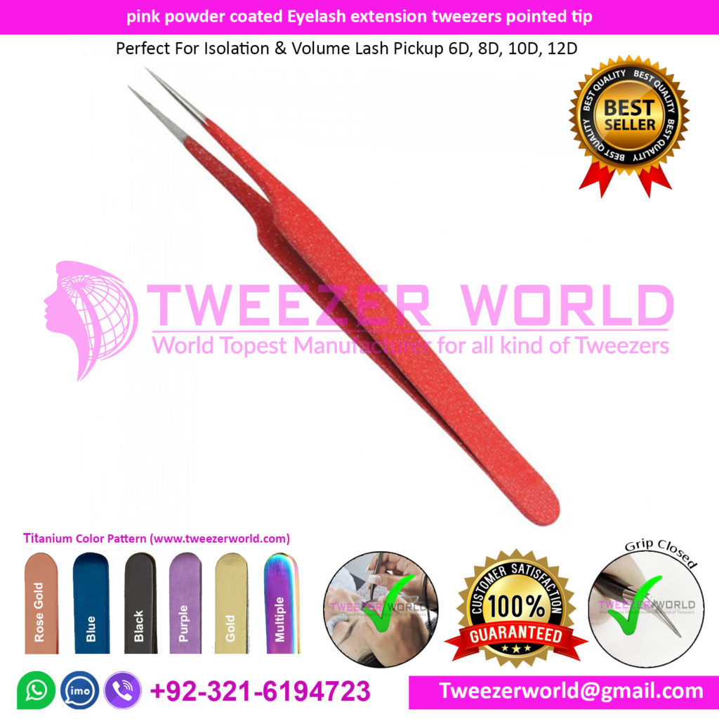 pink powder coated Eyelash extension tweezers pointed tip