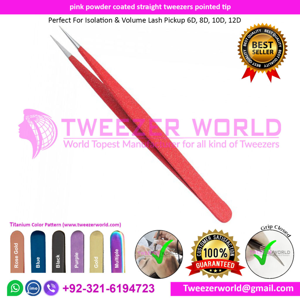 Red Powder Coated Quality Eyelash Extension Tweezers Pointed Tip