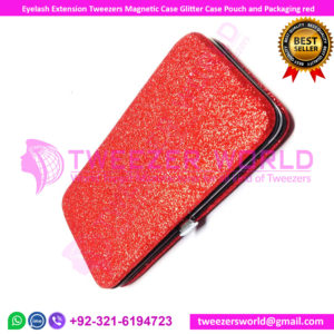 Eyelash Extension Tweezers Magnetic Case Glitter Case, Pouch and Packaging red