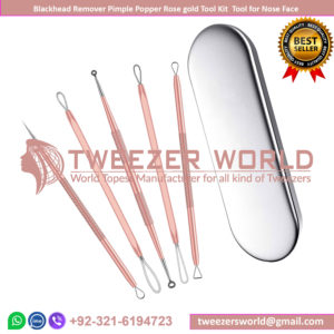 Blackhead Remover Pimple Popper Rose gold Tool Kit Tool for Nose Face