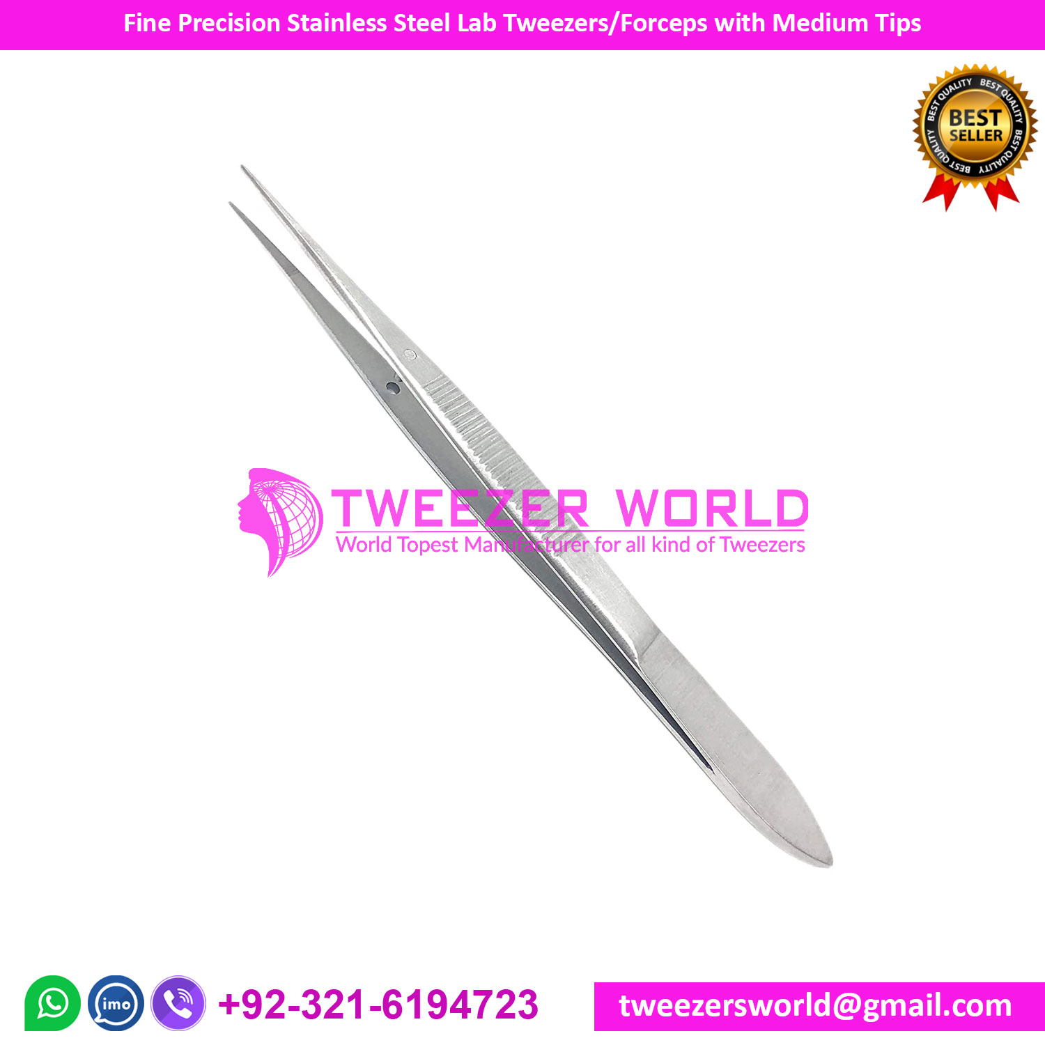 Fine Precision Stainless Steel Lab Watchmaker Tweezers Forceps With Medium Tips