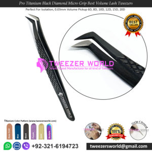 Pro Titanium Black Diamond Micro Grip Best Volume Lash Tweezers