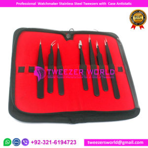 Professional Watchmaker Stainless Steel Tweezers with Case Anti static
