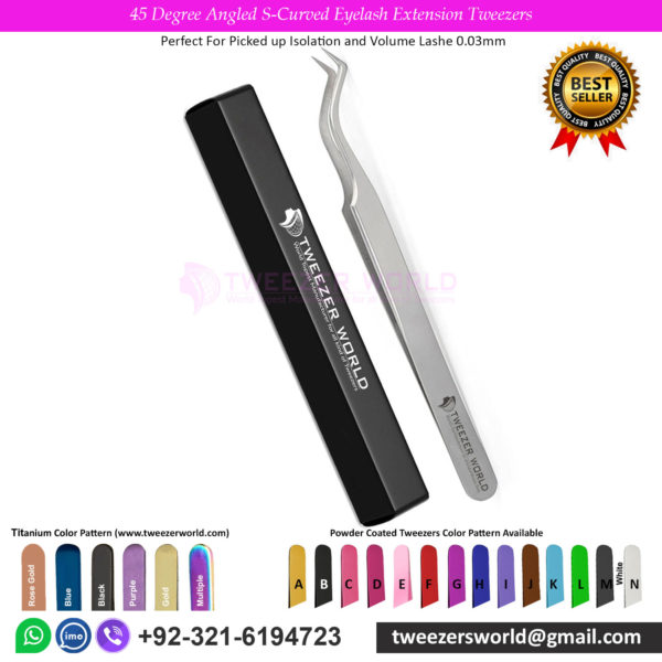 45 Degree Angled S-Curved Eyelash Extension Tweezers