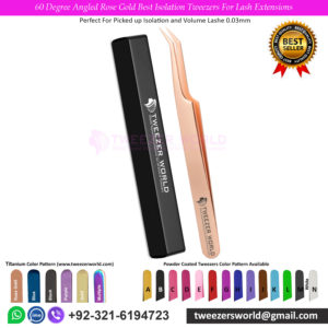 60 Degree Angled Rose Gold Best Isolation Tweezers For Lash Extensions