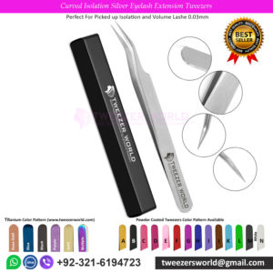 Curved Isolation Silver Eyelash Extension Tweezers