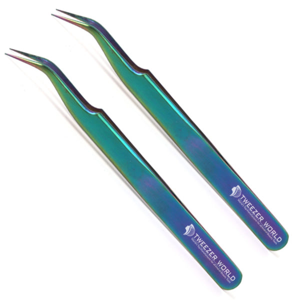Titanium Coated Rainbow Curved Tweezers For Eyelash Extensions
