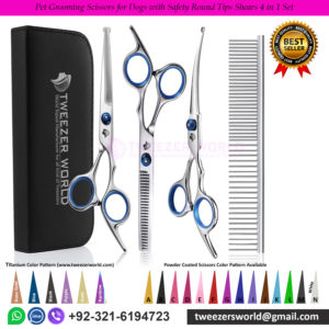 Pet Grooming Scissors for Dogs with Safety Round Tips Shears 4 in 1 Set