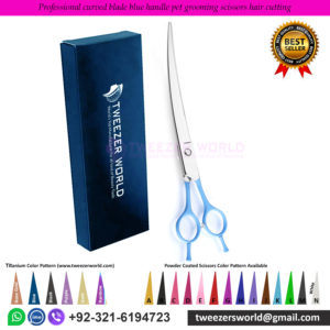 Professional-curved-blade-blue-handle-pet-grooming-scissors-hair-cutting