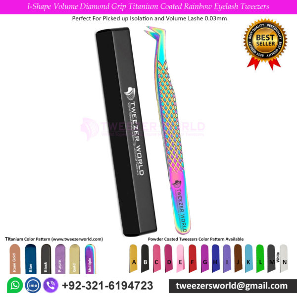 4pcs Diamond Grip Titanium Coated Rainbow Eyelash Extension Tweezers