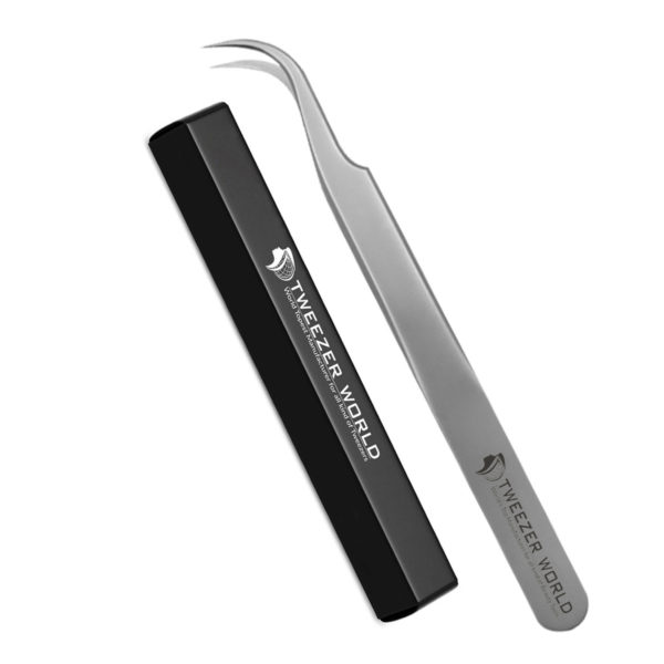 2pcs Straight & Curved Silver Eyelash Extension Tweezers Set