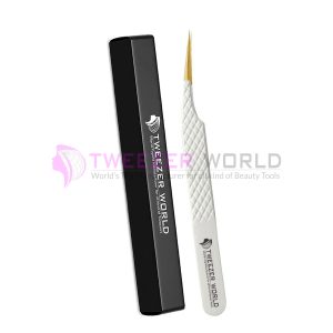 2pcs Diamond Grip White Handle With Gold Tip Straight Isolation Tweezers Set