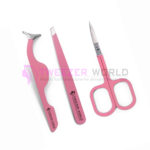 3Pcs Light Pink Color Applicator & Brow Tweezers Set With Scissor