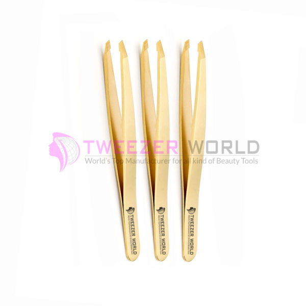 3Pcs Gold Plated Eyebrow Tweezers Professional Hair Remover Tool Set