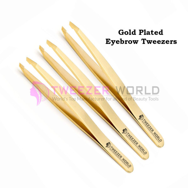 3Pcs Gold Plated Eyebrow Tweezers Professional Hair Remover Tool Set