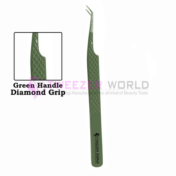 Top Rated Diamond Grip Olive Green Professional Extension Tweezers