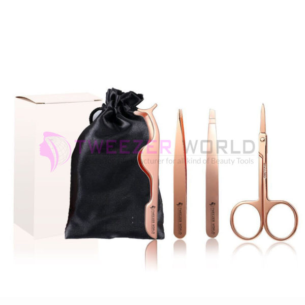 Top Seller 4pcs Rose Gold Set Best Eyebrow Tweezers Hair Plucker