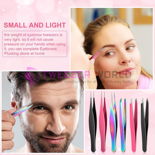 6cs Multiple Colors & Style Professional Eyebrow Tweezers Set