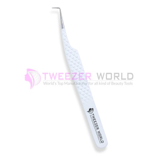 90 Degree Diamond Grip White Handle Premium Eyelash Tweezers