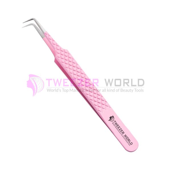 Diamond Grip 90 Degree Angled Pink Lash Extension Tweezers
