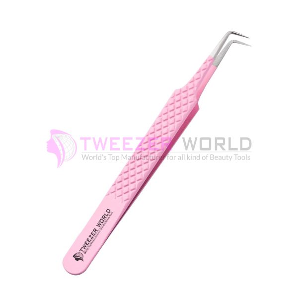 Diamond Grip 90 Degree Angled Pink Lash Extension Tweezers