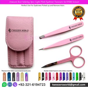 Amazon Best Selling 3pcs Light Pink Eyebrow Tweezers Set With Scissor