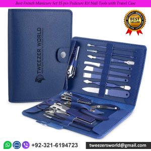 Best French Manicure Set 15 pcs Pedicure Kit Nail Tools with Travel Case