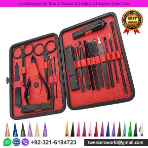 Best Manicure Set 18 in 1 Pedicure Kit with Black Leather Travel Case
