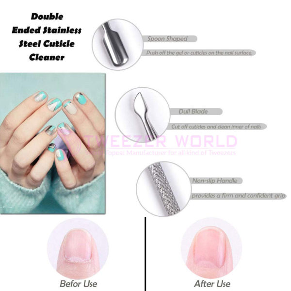 10Pcs Cuticle Cleaner Remover and Cutter, Double Ended Stainless Steel