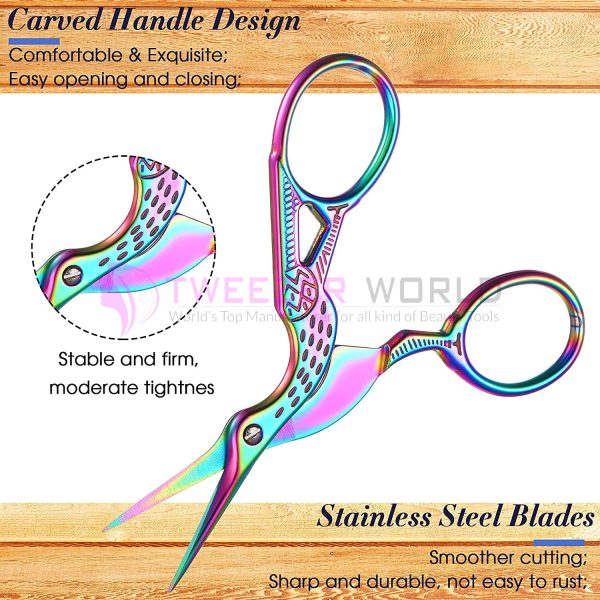 Amazon Hot Selling 10 pcs Embroidery Scissors Rainbow Crane Scissors