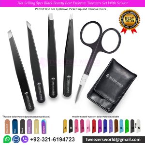 Hot Selling 5pcs Black Beauty Best Eyebrow Tweezers Set With Scissor