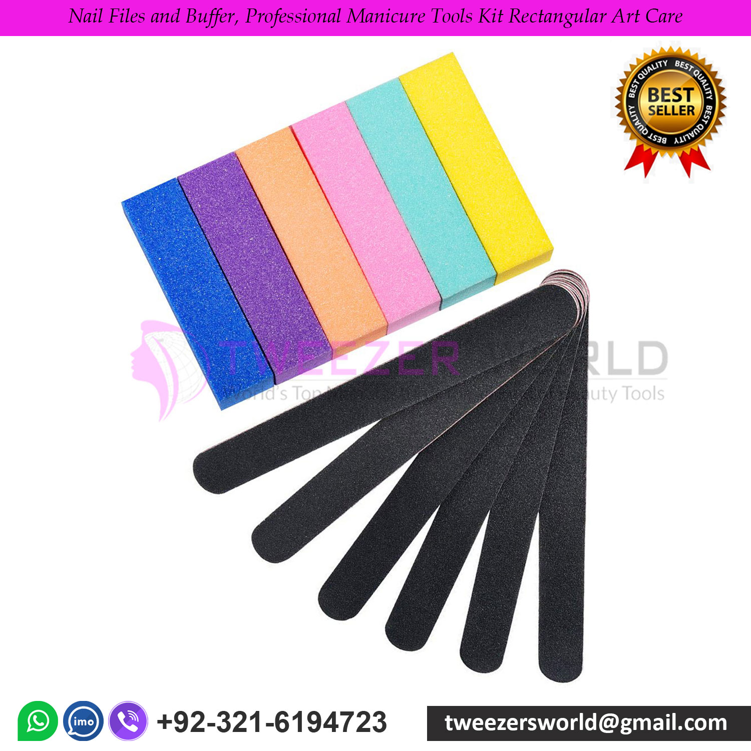 Nail Files and Buffer, Professional Manicure Tools Kit Rectangular Art Care
