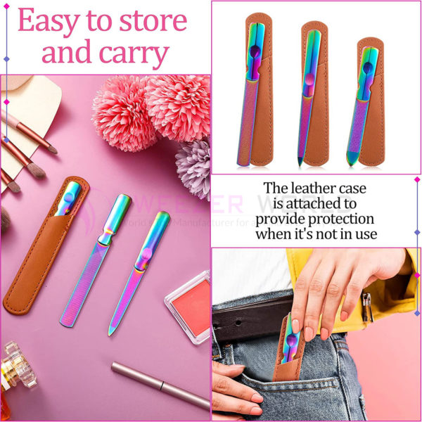Stainless Steel 3 Pcs Metal Nail File with Leather Case Nail Manicure File